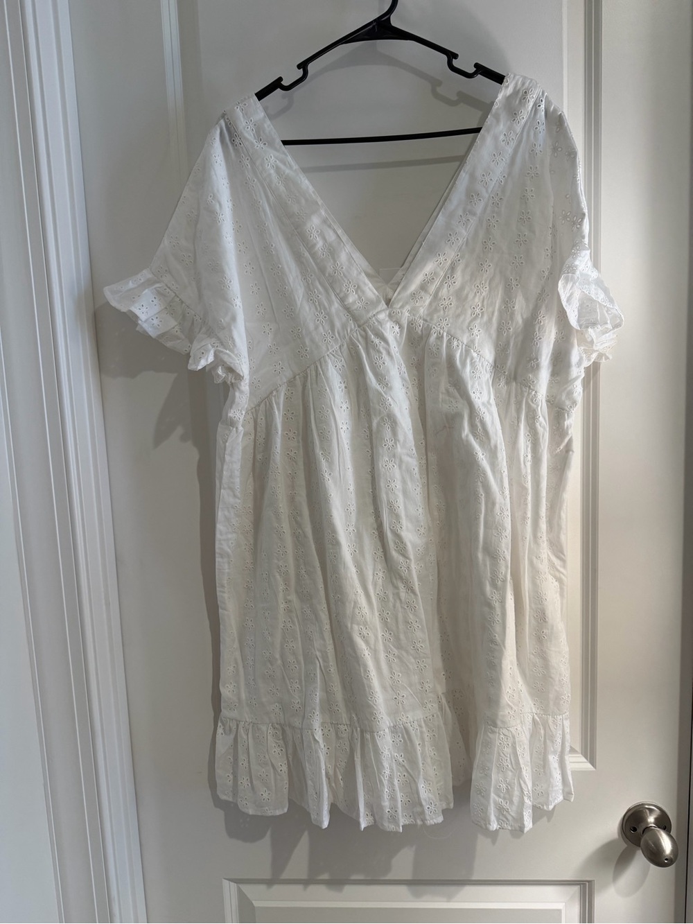 ASOS White Eyelet V-Neck Ruffle Mini Dress